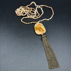 Vintage Crystal Jasper Tassel Necklace